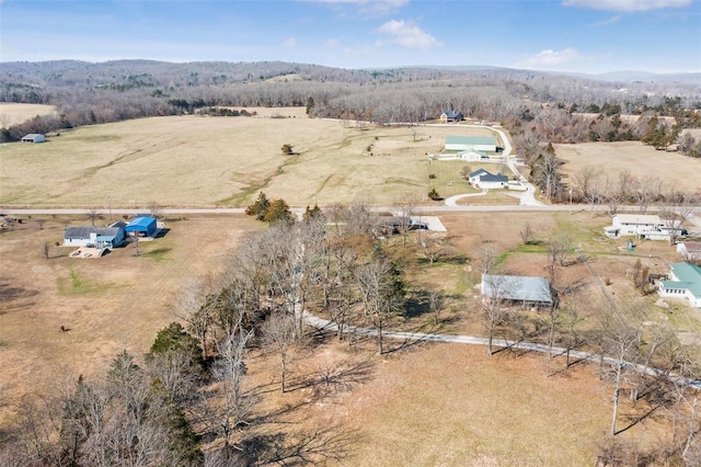 birds eye view of property with a mountain view and a rural view