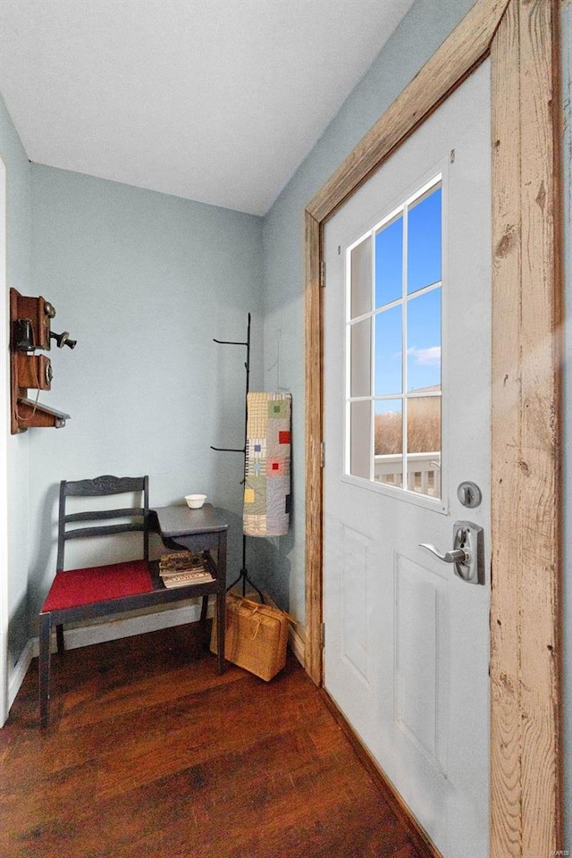 doorway with dark hardwood / wood-style floors