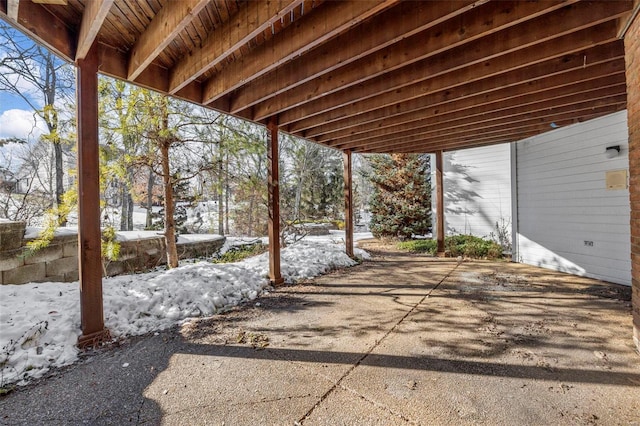 view of snow covered patio