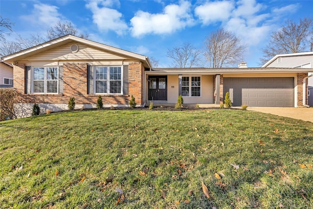 single story home with a front lawn and a garage