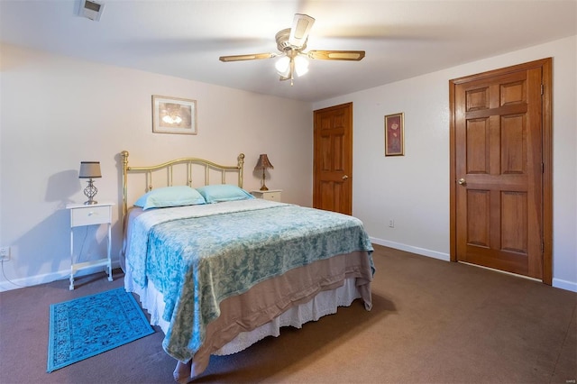 bedroom featuring carpet flooring and ceiling fan