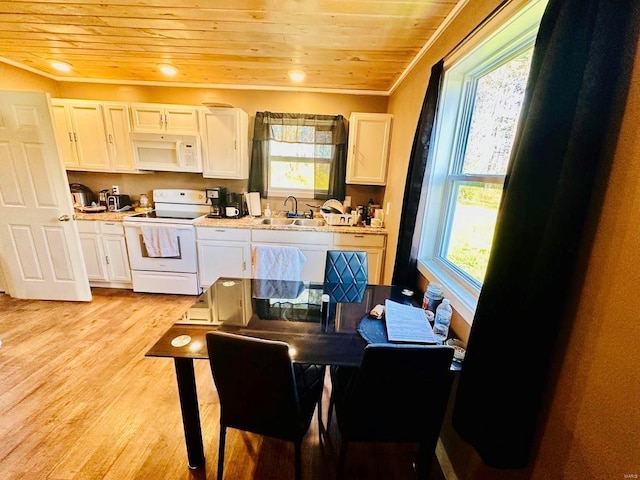 kitchen with white appliances, a healthy amount of sunlight, and sink