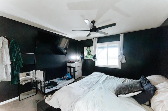 bedroom with carpet flooring and ceiling fan