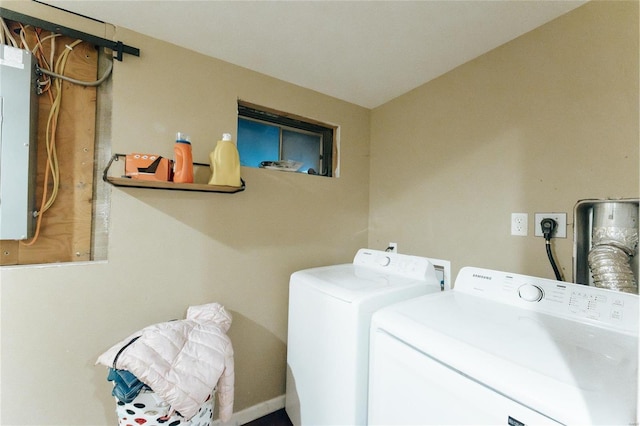 laundry room with independent washer and dryer and electric panel