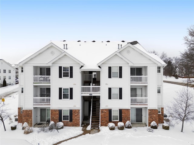 view of snow covered building