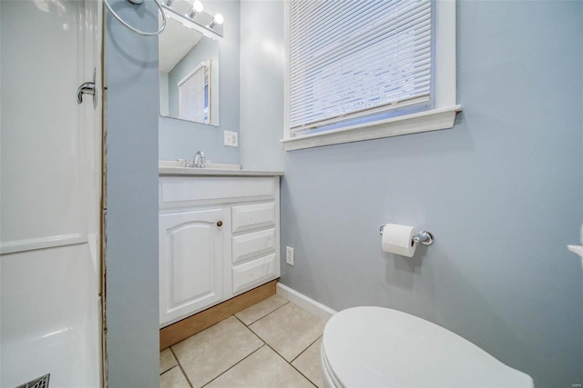 bathroom with tile patterned flooring, vanity, and toilet