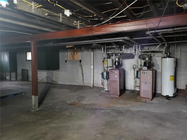 basement with water heater