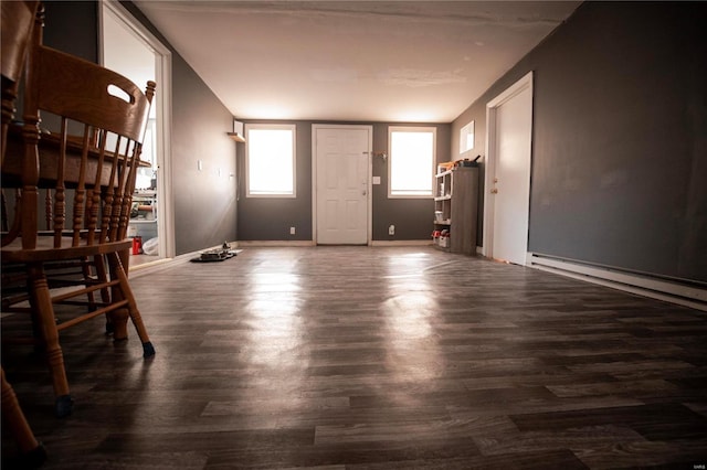 interior space featuring a baseboard radiator and dark hardwood / wood-style floors