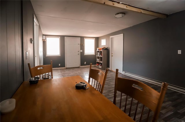 dining room with wood-type flooring and baseboard heating