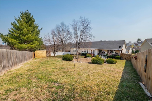 view of yard featuring a fenced backyard