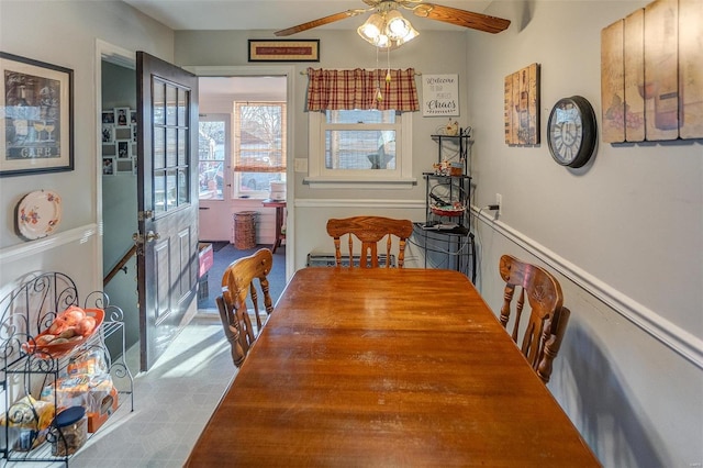 dining area with ceiling fan