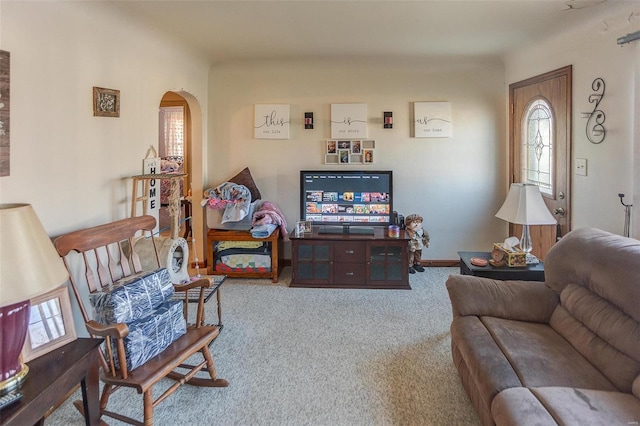 living room featuring carpet flooring