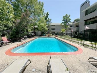 view of swimming pool with a patio area