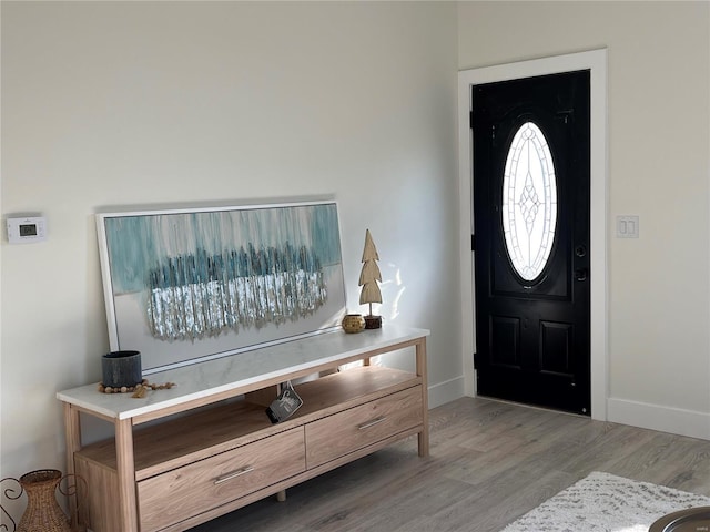 foyer entrance with hardwood / wood-style flooring