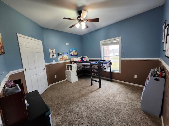 office area with carpet floors and ceiling fan