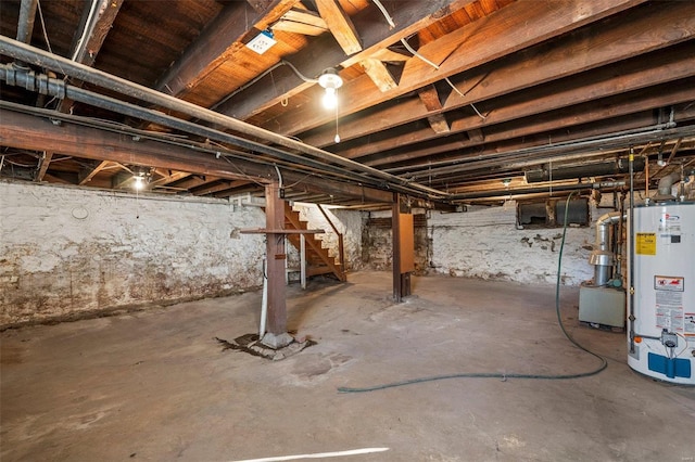 basement featuring gas water heater