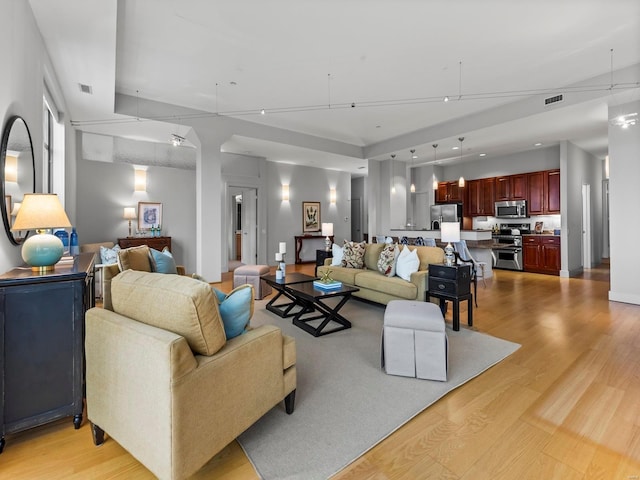 living room featuring light hardwood / wood-style flooring