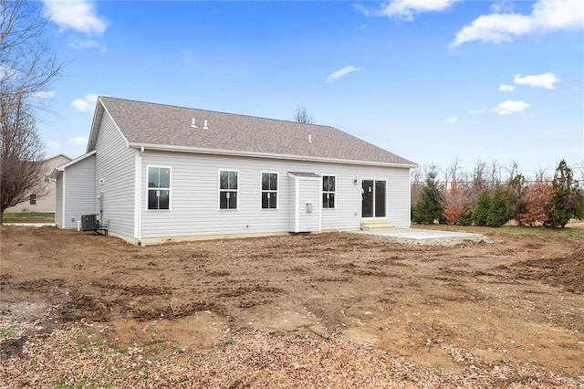 back of property featuring central AC unit and a patio area