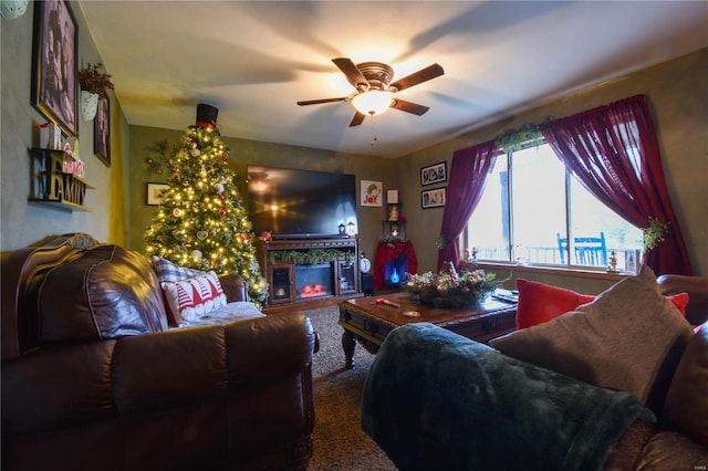 living room with ceiling fan