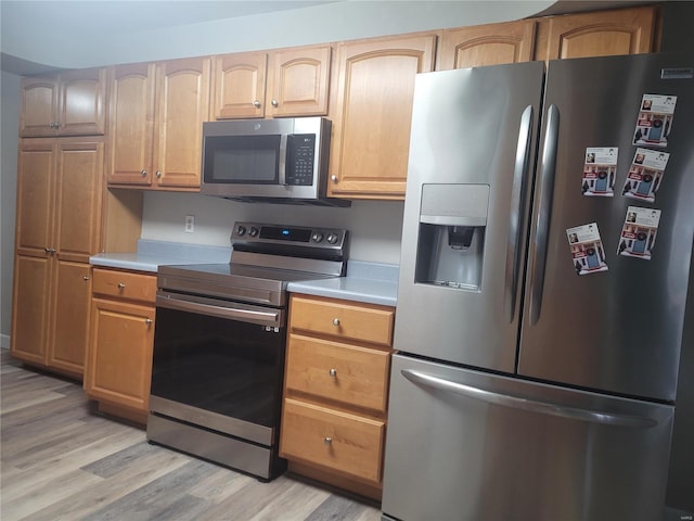 kitchen featuring light hardwood / wood-style floors and appliances with stainless steel finishes