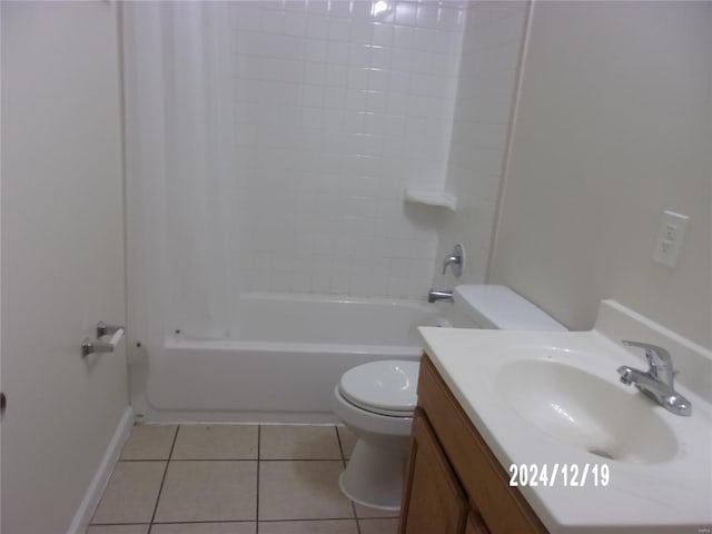 full bathroom featuring tile patterned flooring, vanity, bathtub / shower combination, and toilet