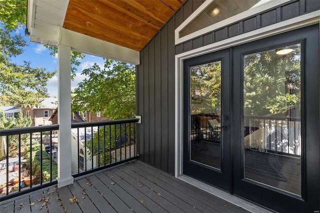 wooden terrace with french doors