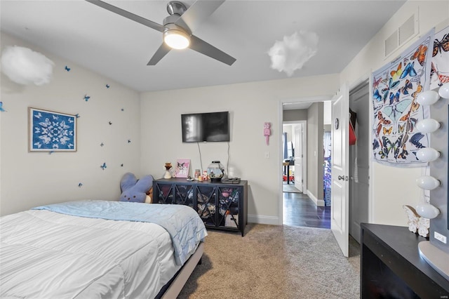 bedroom with carpet floors and ceiling fan