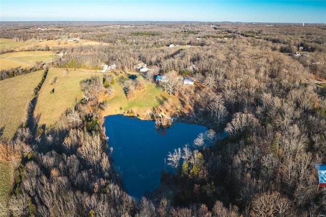 birds eye view of property featuring a rural view and a water view