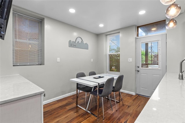 dining area with dark hardwood / wood-style floors