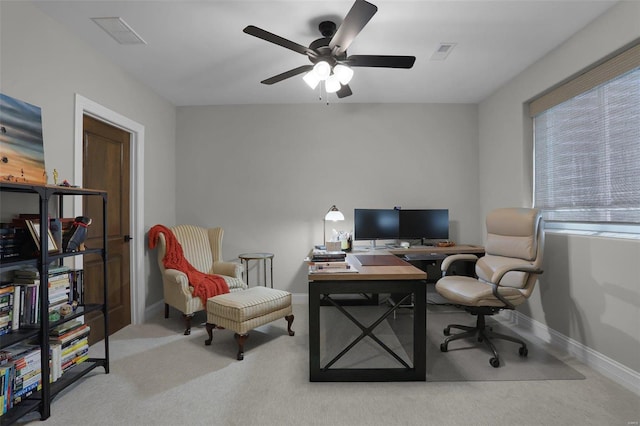 office area with ceiling fan