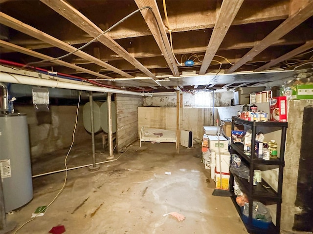 basement featuring water heater