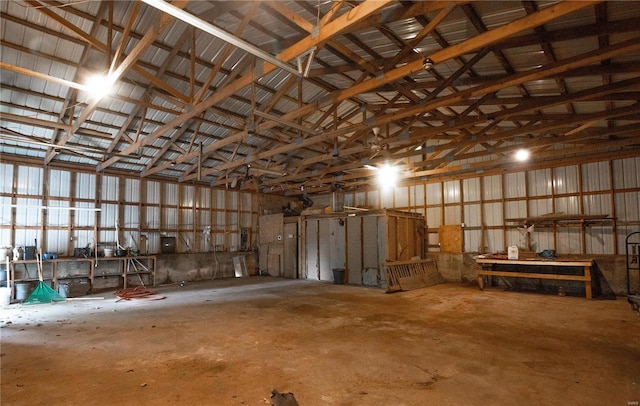 interior space with concrete floors and a workshop area