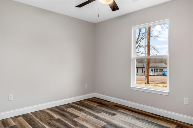 unfurnished room with wood-type flooring and ceiling fan