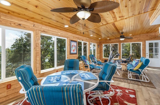 sunroom with wooden ceiling