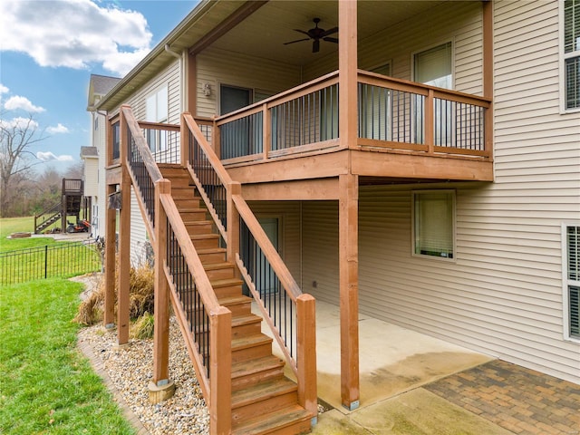 doorway to property featuring a patio area and ceiling fan