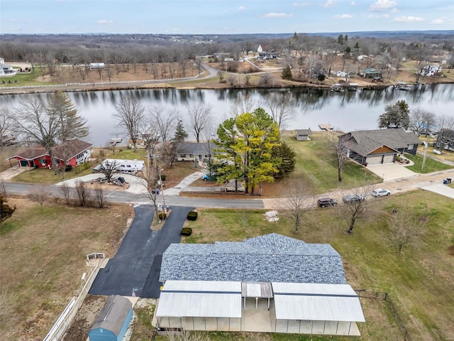 bird's eye view featuring a water view