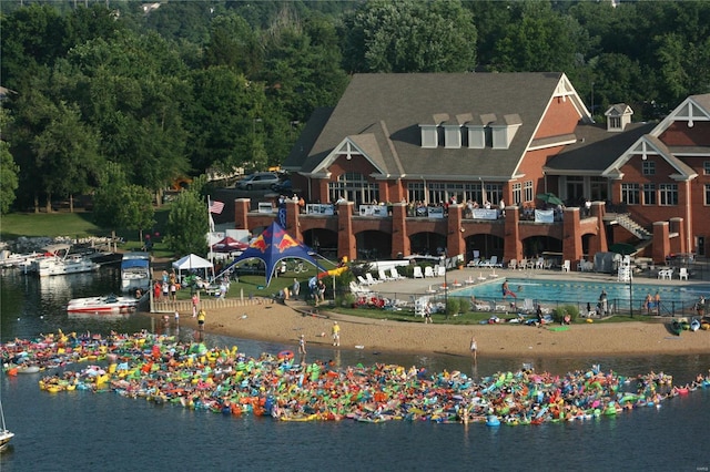 exterior space featuring a water view