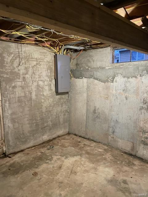 basement featuring electric panel