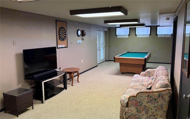 playroom with carpet floors and pool table