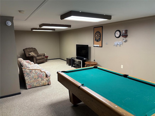 playroom featuring carpet flooring and pool table