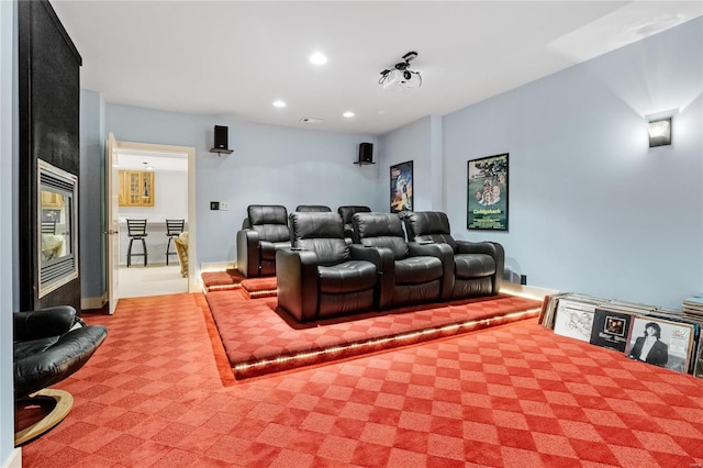 home theater with carpet