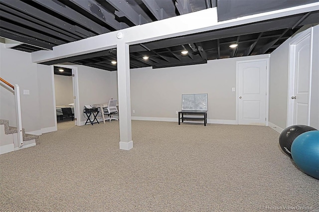 basement featuring carpet floors