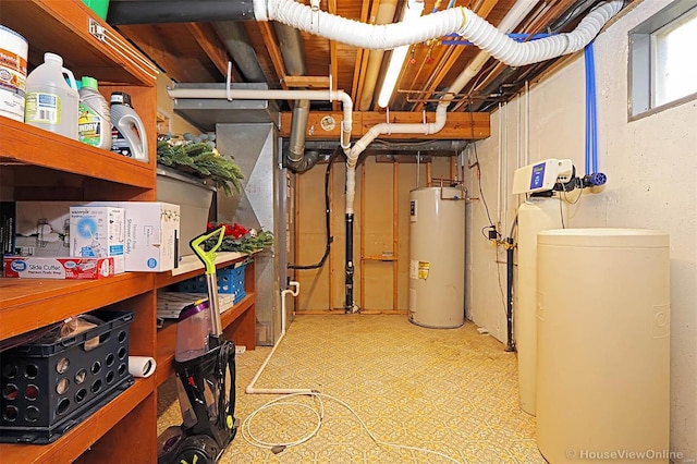 basement featuring electric water heater