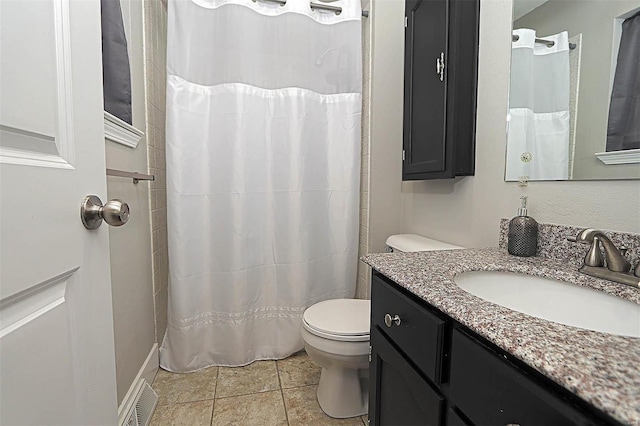 bathroom with tile patterned flooring, vanity, and toilet