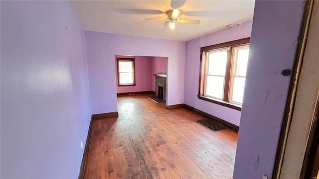 interior space featuring ceiling fan and light hardwood / wood-style floors