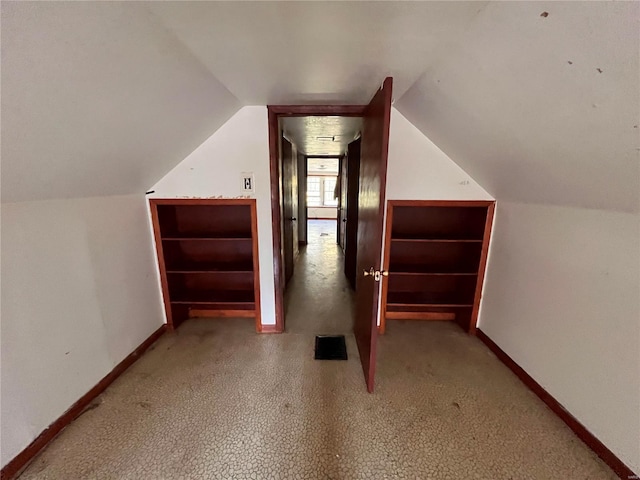 additional living space featuring carpet flooring and vaulted ceiling