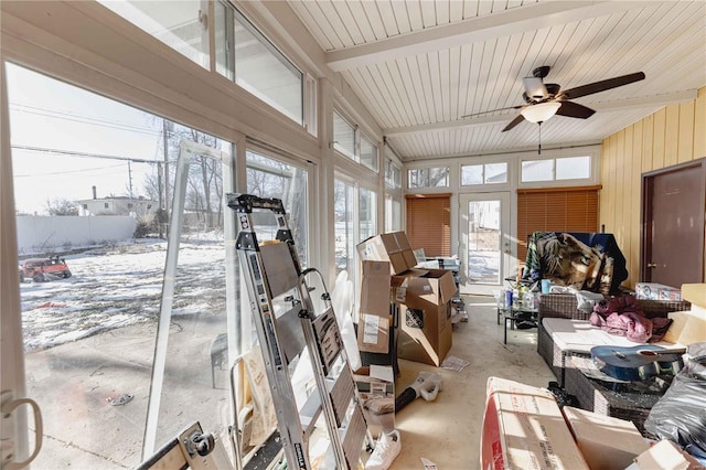 misc room featuring concrete floors and ceiling fan