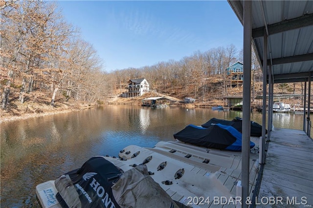 dock area featuring a water view