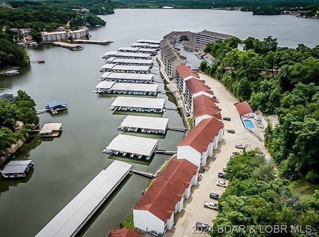 aerial view featuring a water view