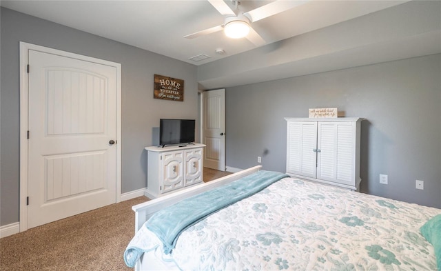 bedroom featuring carpet flooring and ceiling fan